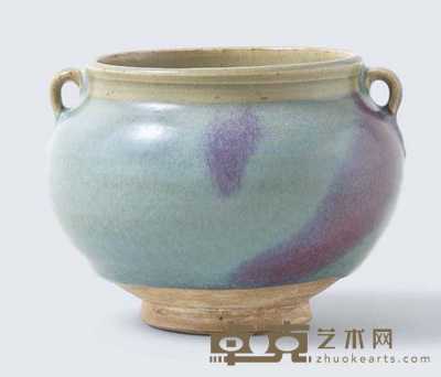 YUAN DYNASTY (1279-1368) A PURPLE-SPLASHED JUNYAO TWO-HANDLED GLOBULAR JAR 